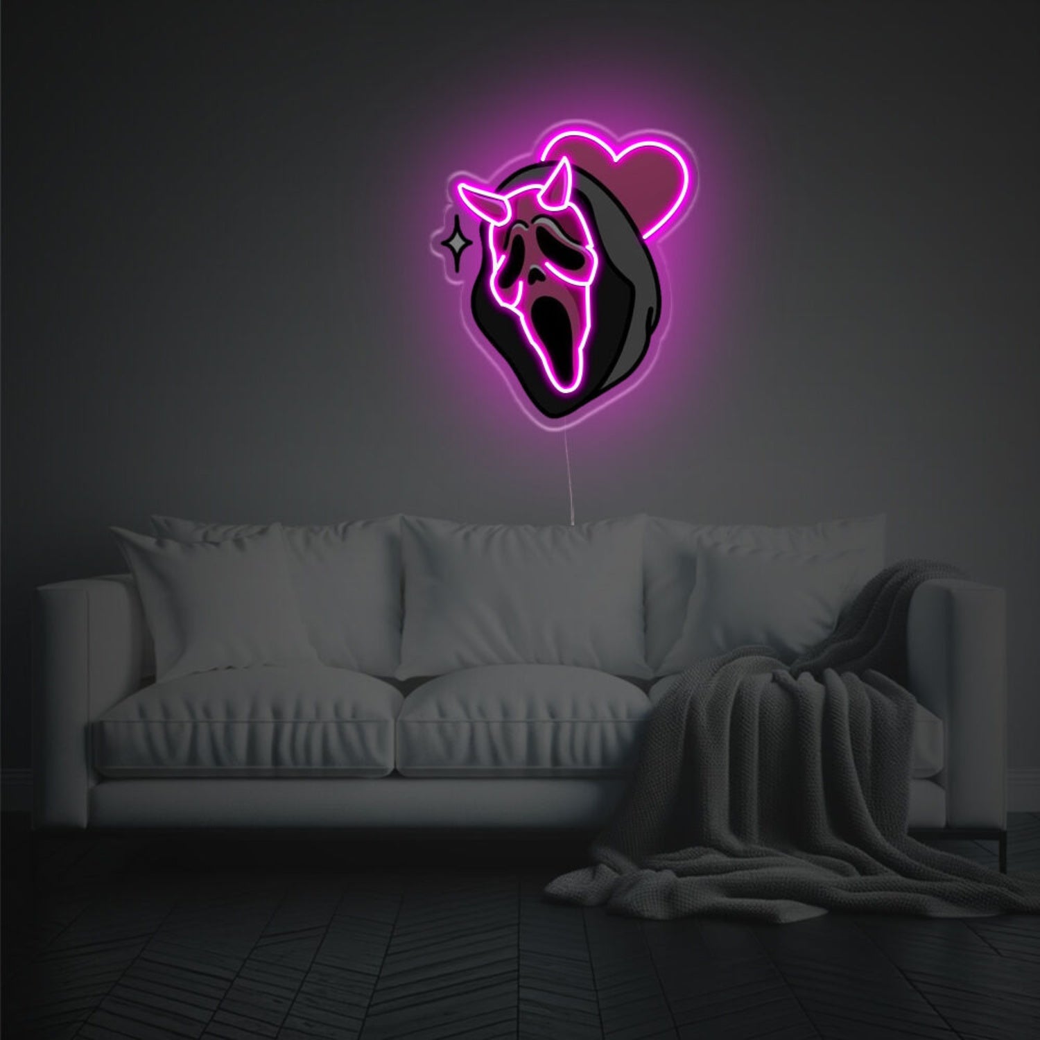 Event With Scream Mask With Pink Heart Led Neon Acrylic Artwork | Shineneon