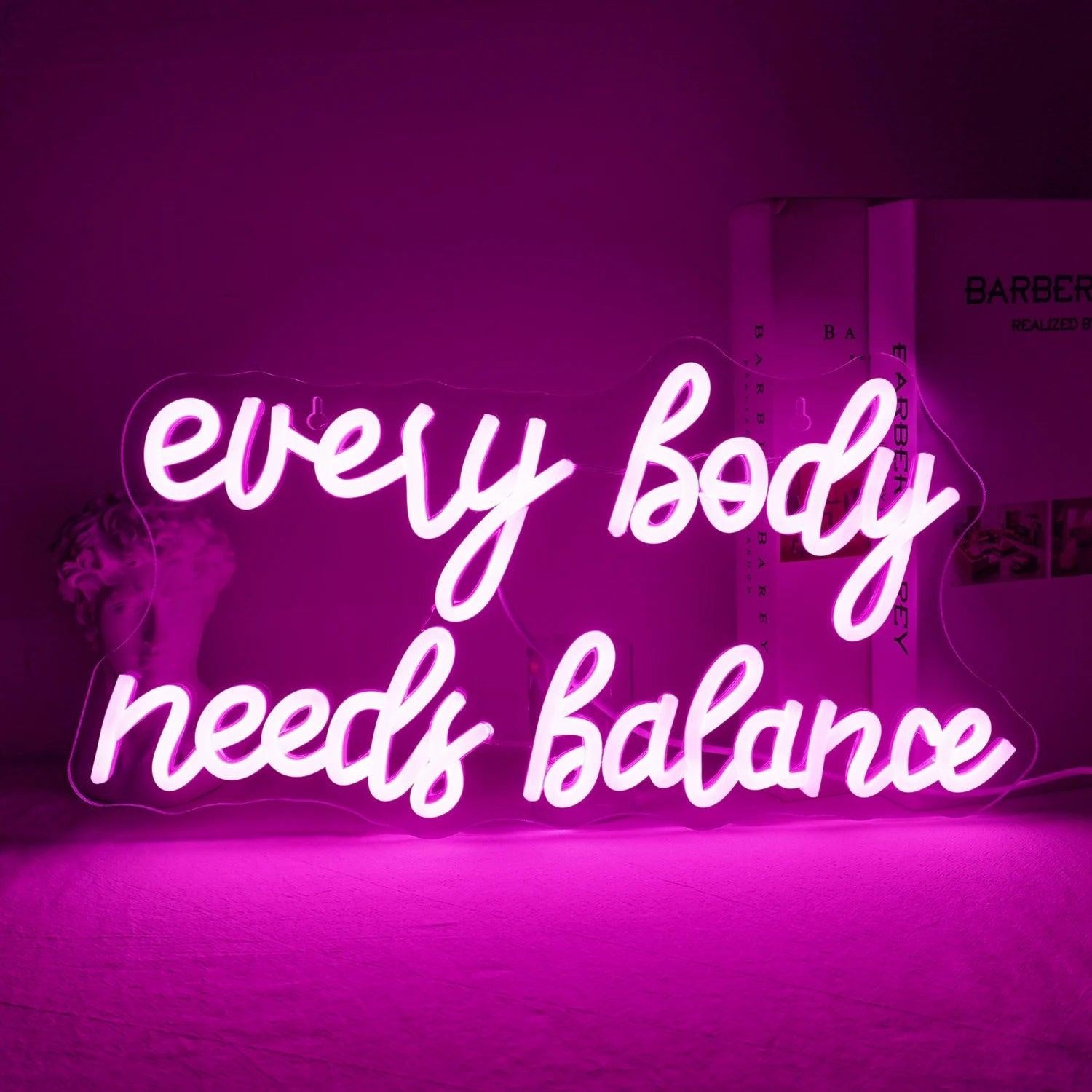 Every Body Needs Balance Pink Led Neon Sign For Home Yoga Studio Decor | Shineneon