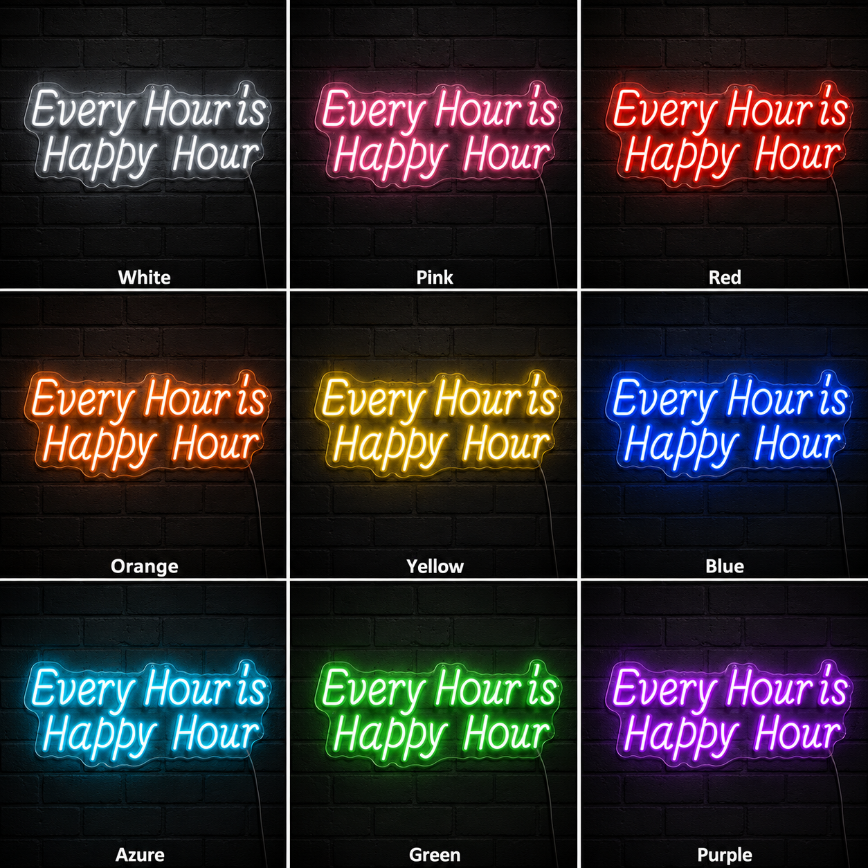 Every Hour Is Happy Hour LED Neon Sign Blue Bar Wall Decor Home color grid