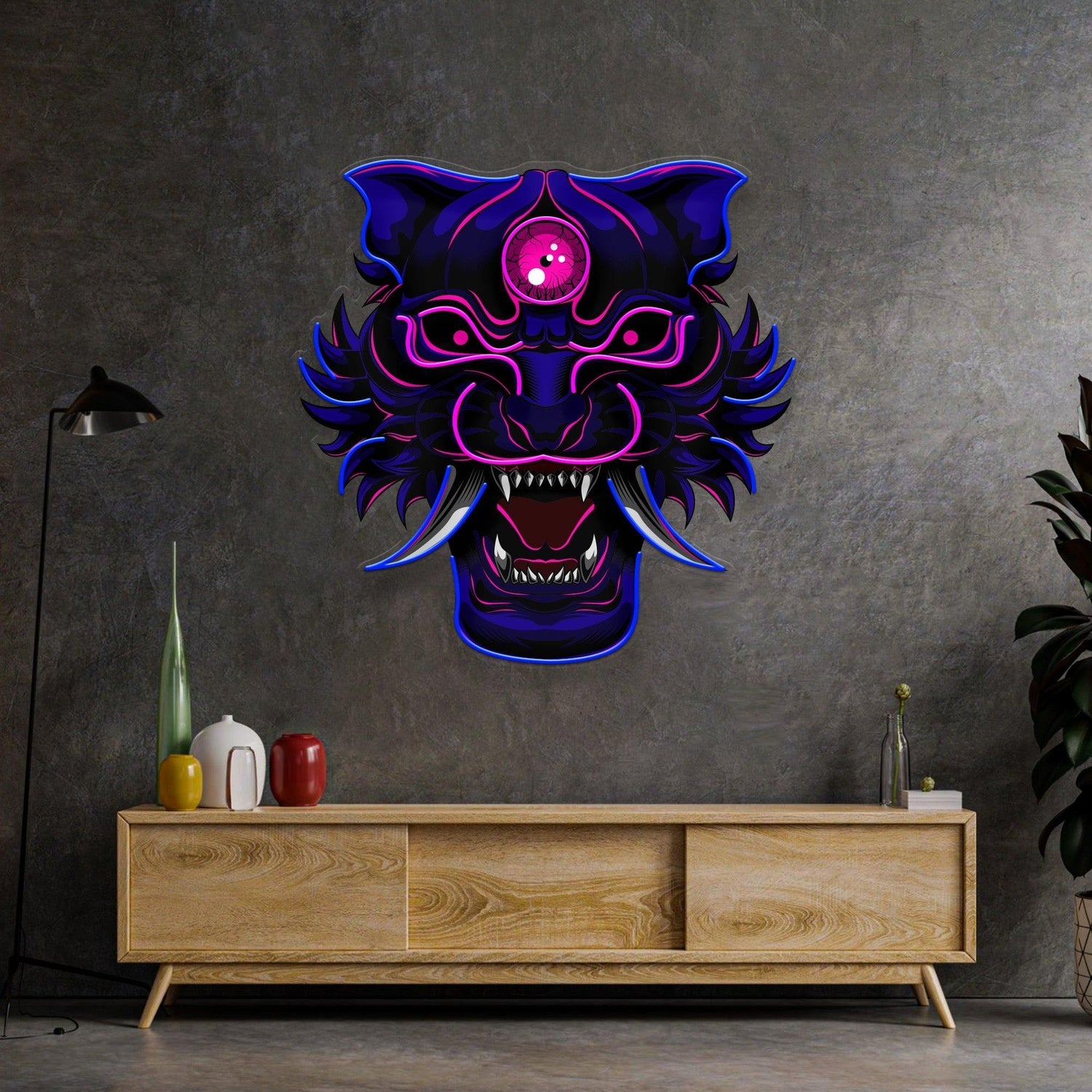 Evil Tiger Demon Blue Pink Mystic Uv Printed Led Neon Sign For Indoor Decor | Shineneon
