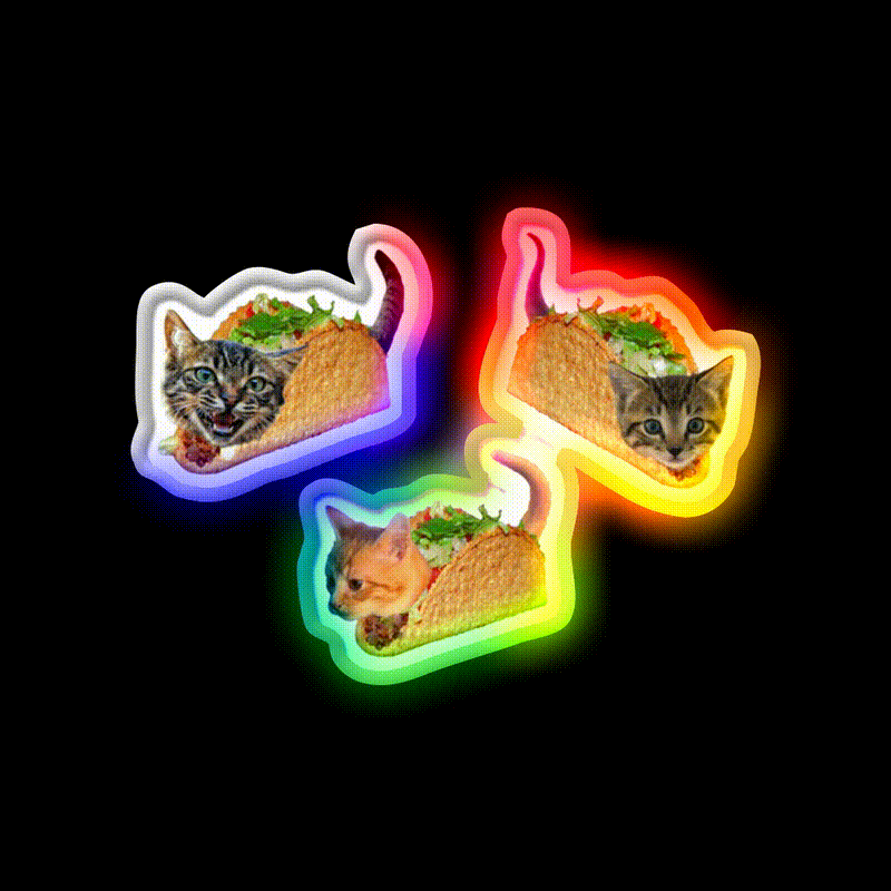 Exploding Taco Cats Taco Led Neon Sign Mexican Food Sign Rgb Color - LED neon sign close-up detail