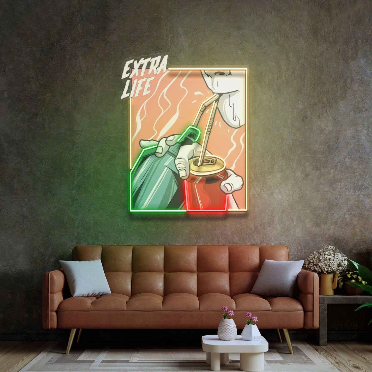 Extra Life Drinking Guy Tri-Color Uv Printed Led Neon Sign For Home Bar Decor | Shineneon