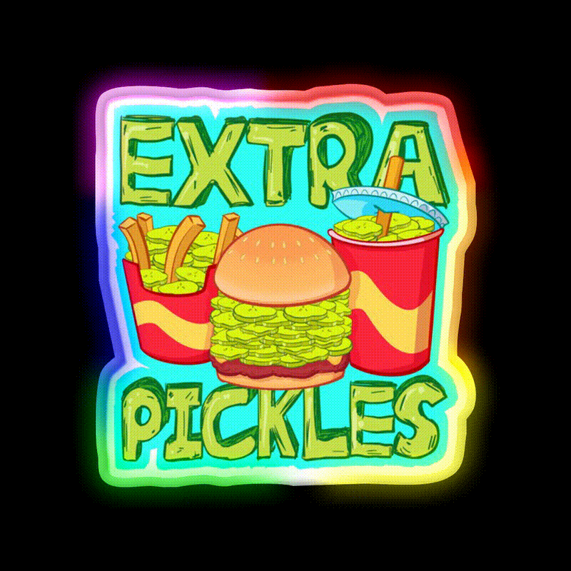 Extra Pickles Fast Food Led Neon Sign For Burger Place Rgb Color - LED neon sign close-up detail