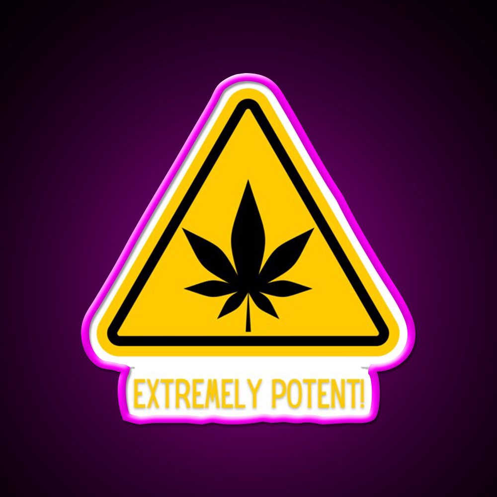 Extremely Potent Warning Canna Culture Green Leaf Led Neon Sign Rgb Color - Neon sign mounted on wall in room