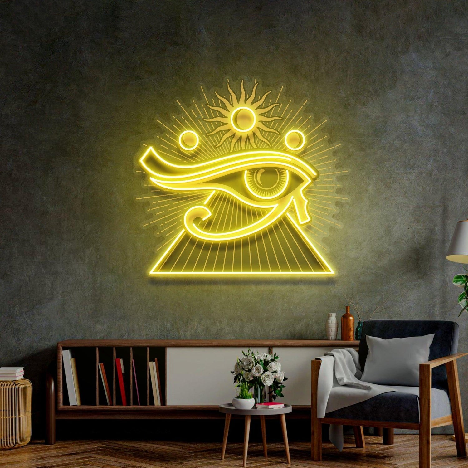 Eye Of Ra Yellow Ancient Egyptian Uv Printed Led Neon Sign For Themed Decor | Shineneon