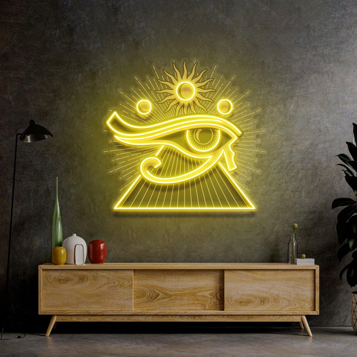 Eye Of Ra Yellow Ancient Egyptian Uv Printed Led Neon Sign For Themed Decor | Shineneon