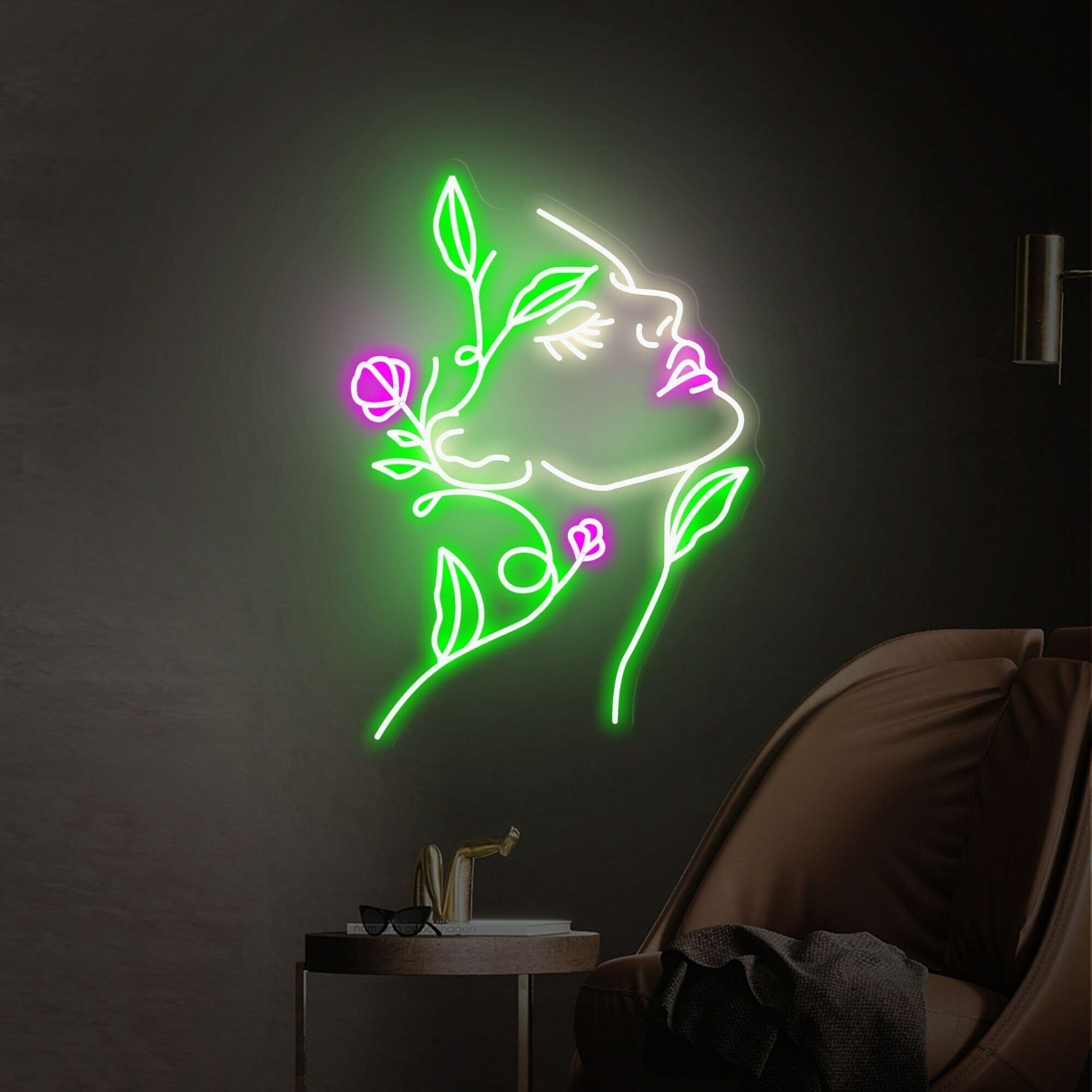 Face Led Neon Sign Rose Handmade Art Neon Light White Vibes - Shineneon