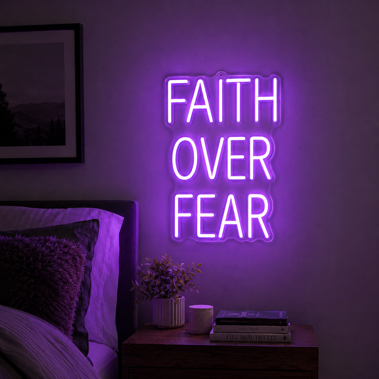 Faith Over Fear Room Decor LED Neon Sign - 03 Real Lifestyle Scene