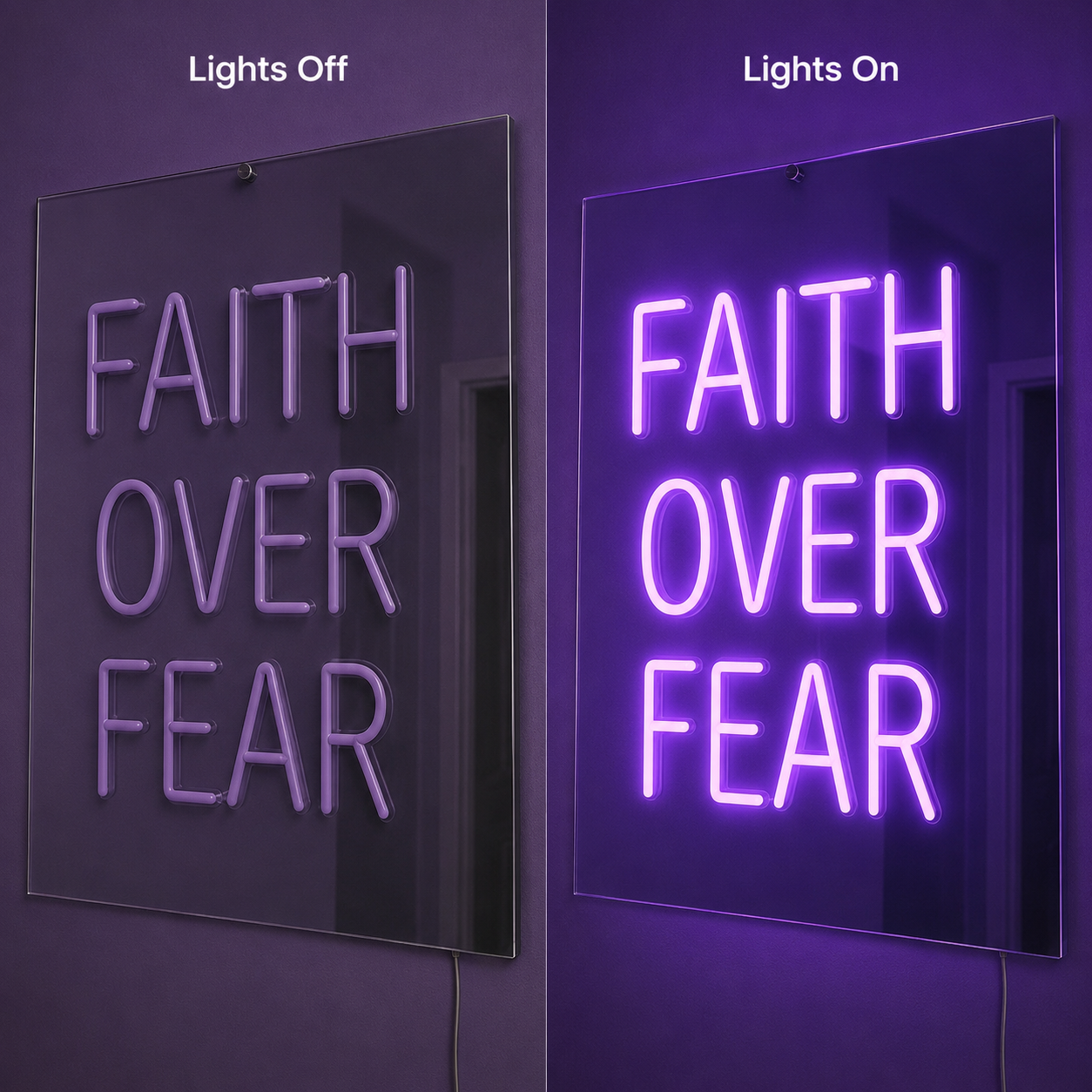 Faith Over Fear Room Decor LED Neon Sign - 06 Day Night Comparison