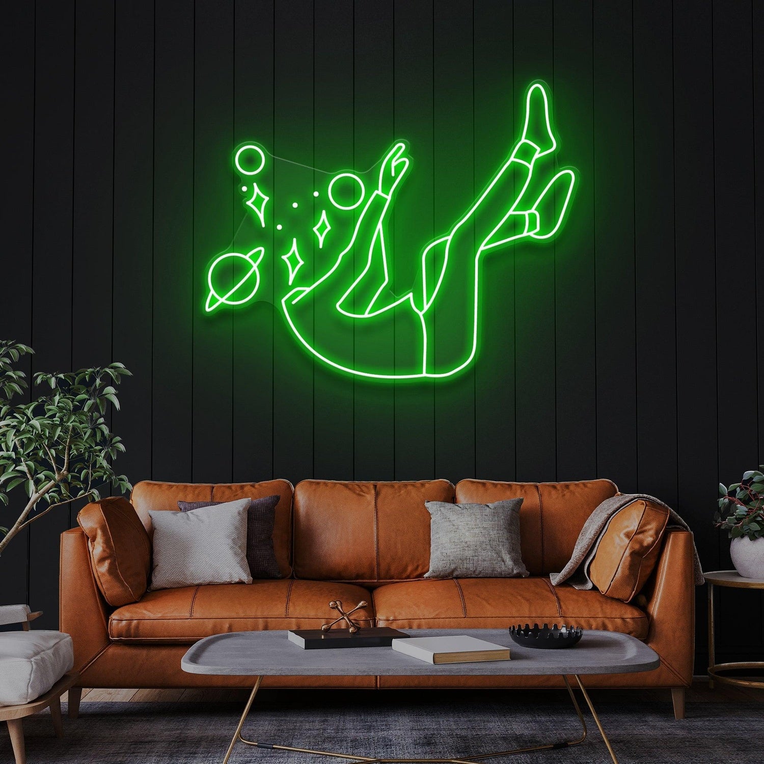 Falling Into Space Bright Pink Uv Printed Led Neon Sign Artwork For Home Decor | Shineneon