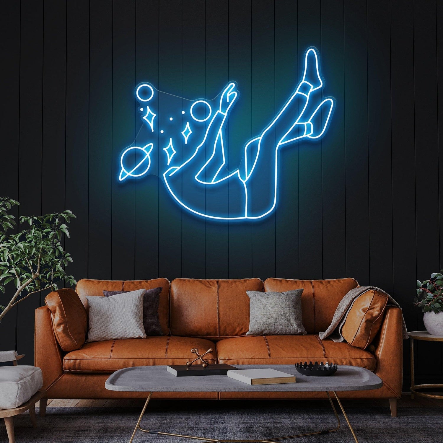 Falling Into Space Bright Pink Uv Printed Led Neon Sign Artwork For Home Decor | Shineneon