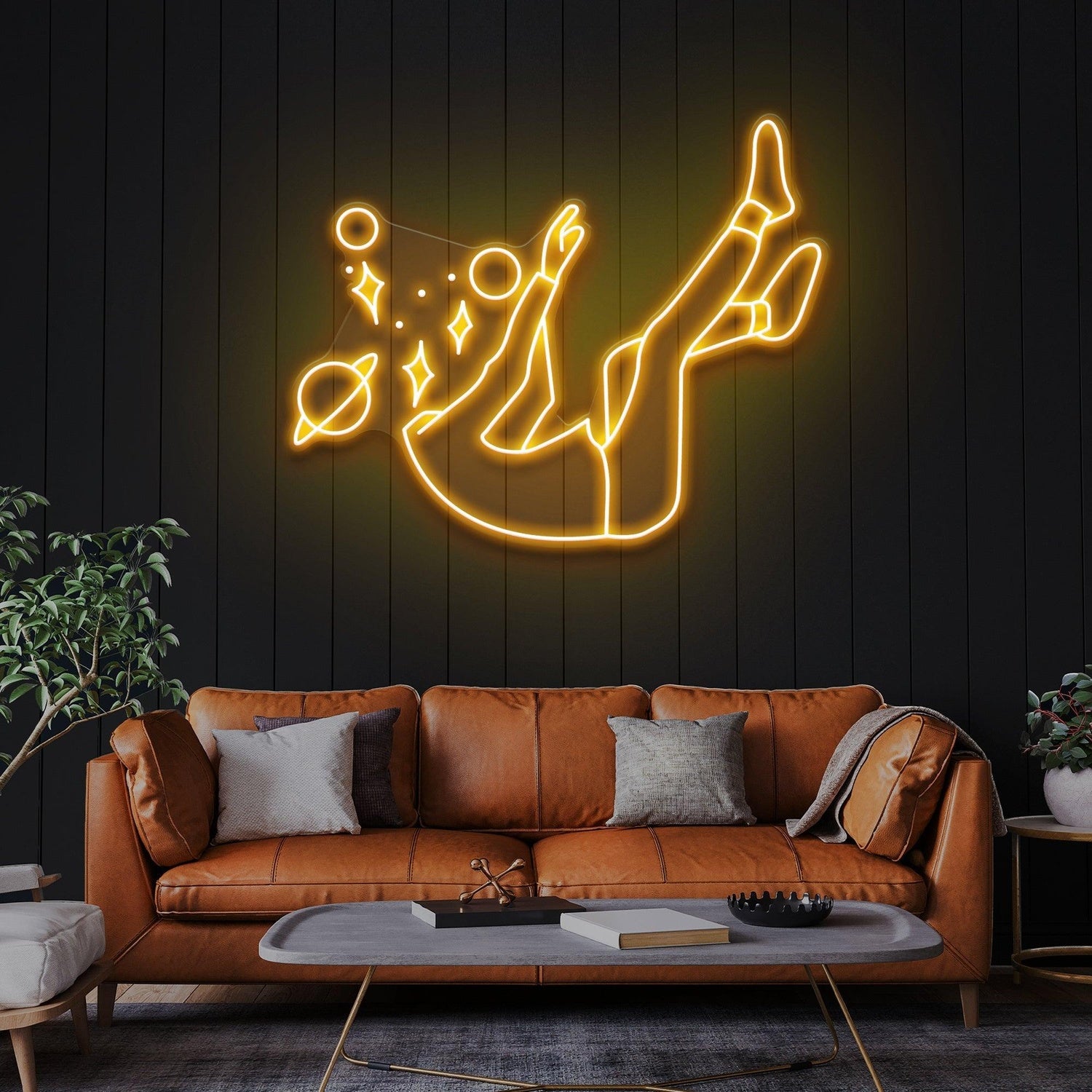 Falling Into Space Bright Pink Uv Printed Led Neon Sign Artwork For Home Decor | Shineneon