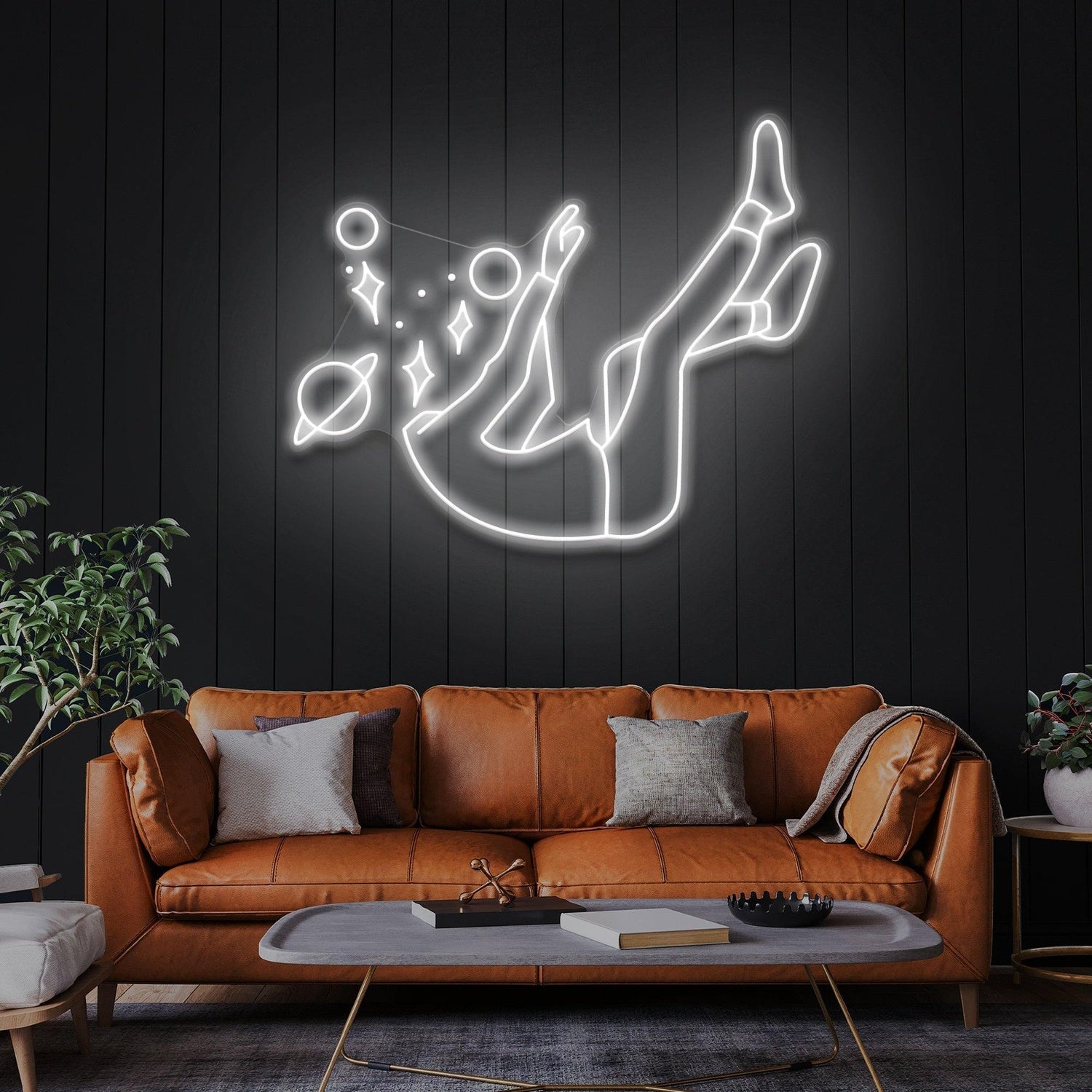 Falling Into Space Bright Pink Uv Printed Led Neon Sign Artwork For Home Decor | Shineneon