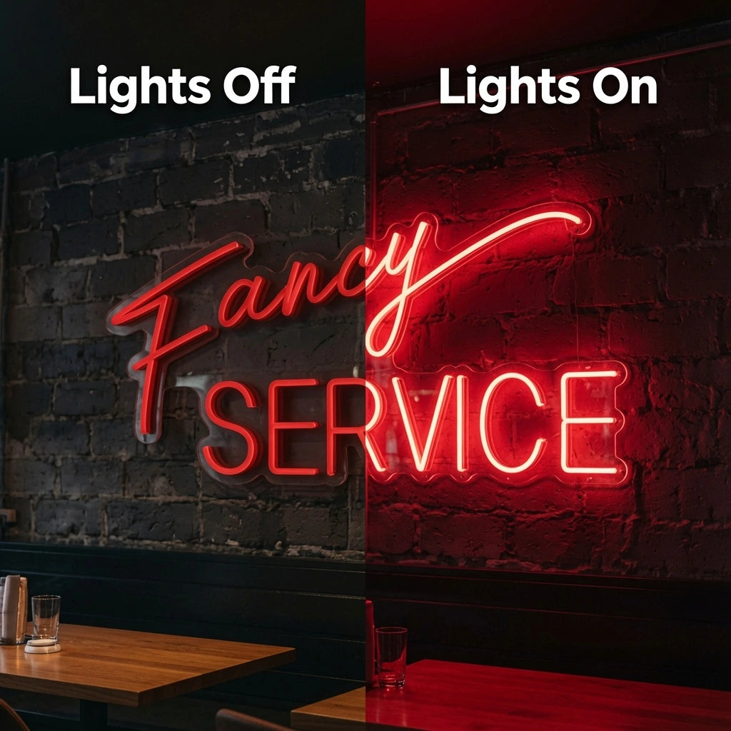 Fancy Service Business LED Neon Sign - 06 Day Night Comparison