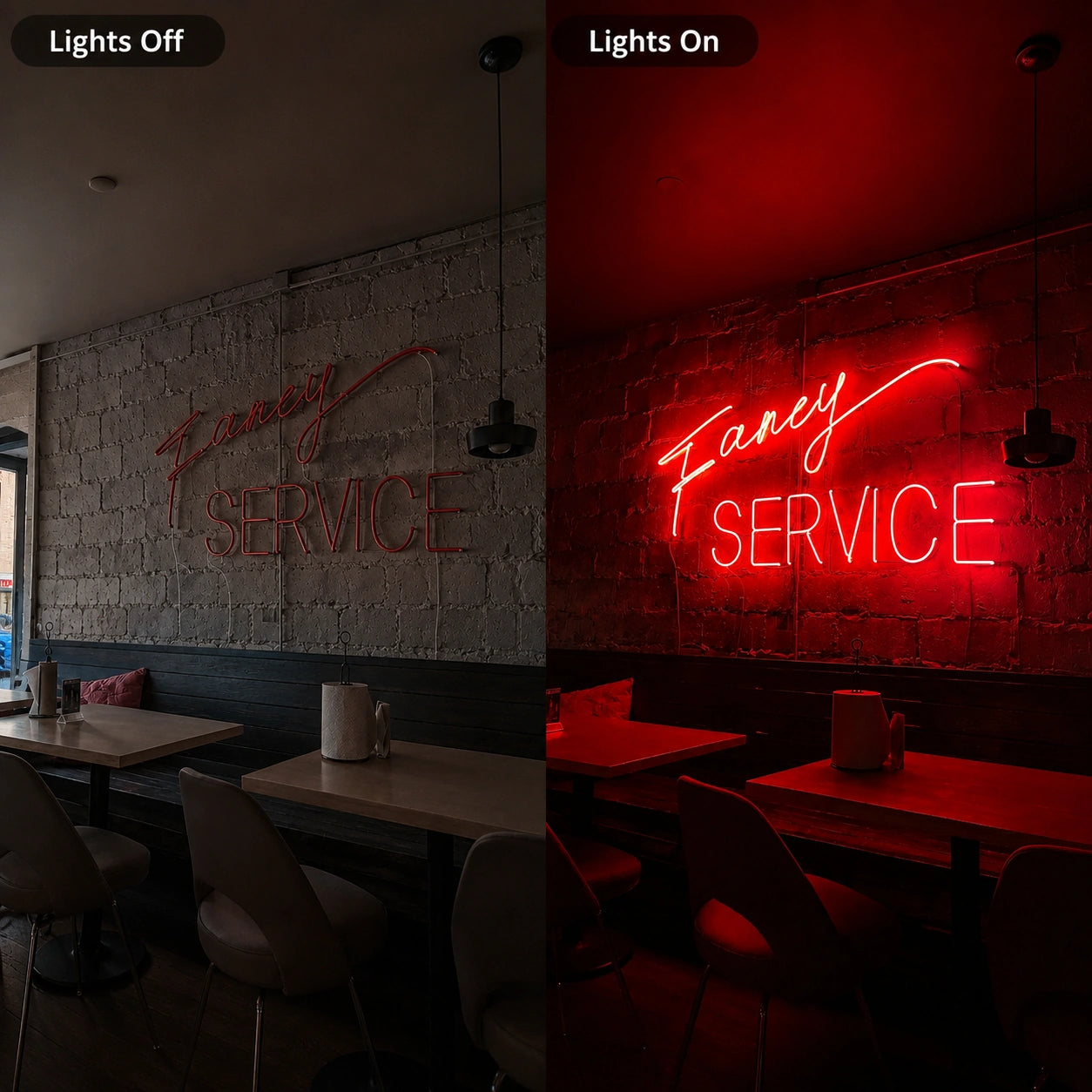 Fancy Service LED Neon Sign - 06 Day Night Comparison