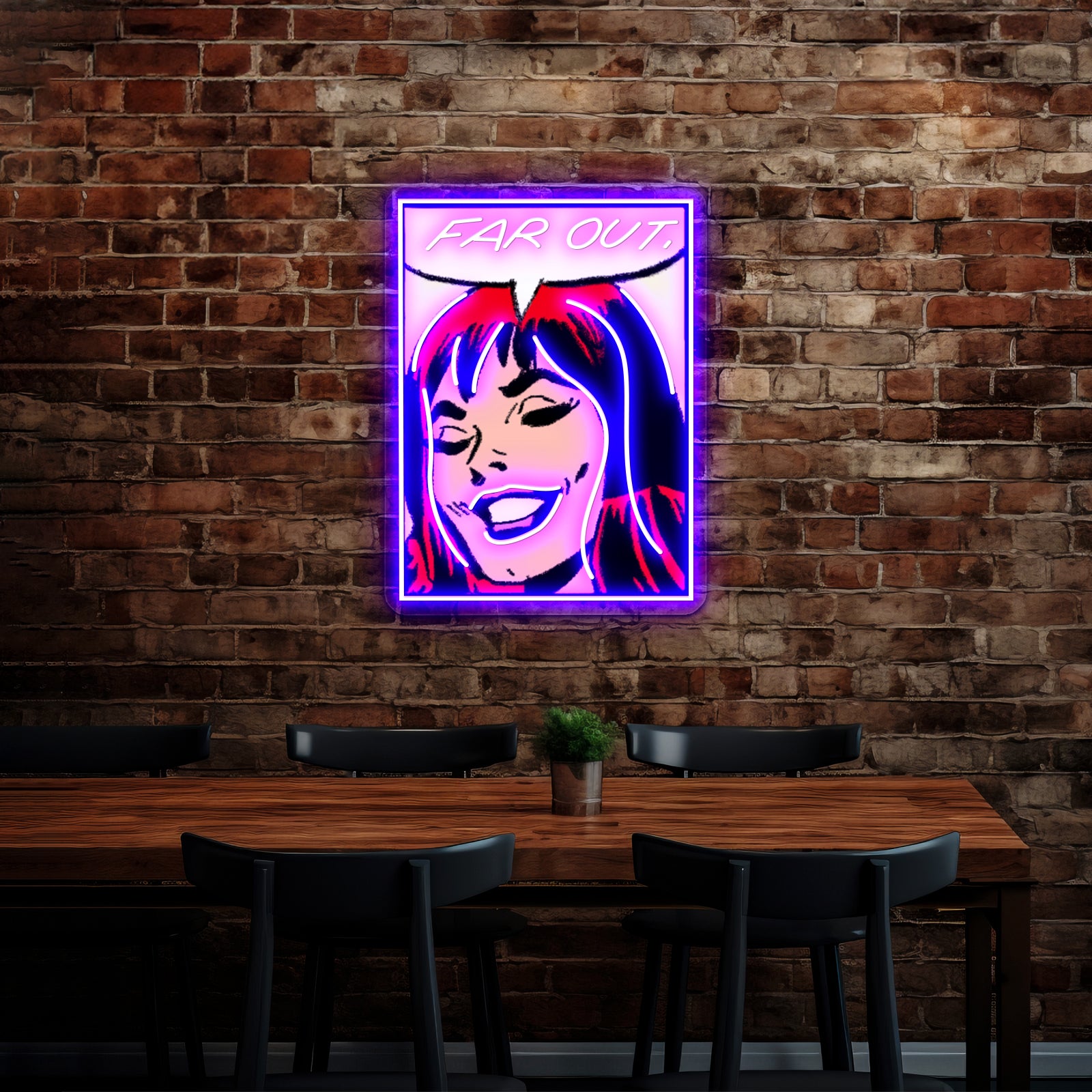 Far Out Artwork Custom Neon Led Sign - Neon sign mounted on wall in room