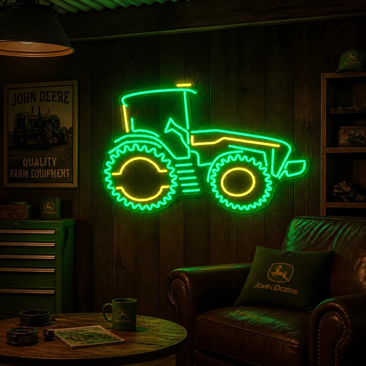 Farm Tractor Outline Vintage LED Neon Sign real lifestyle scene