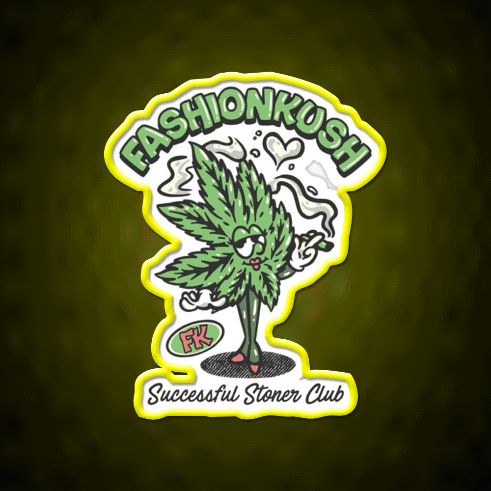 Fashionkush Girl Stoner Retro Character Art Green Leaf Led Neon Sign Rgb Color - Custom LED neon sign front view