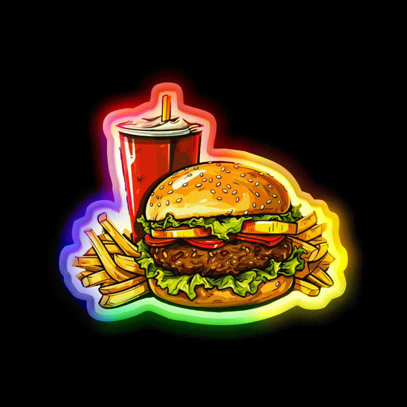 Fast Food Burger Fries Soda Fast Food Led Neon Sign For Burger Place Rgb Color - LED neon sign close-up detail