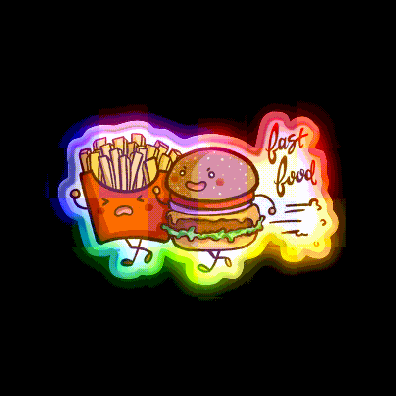 Fast Food Cartoon Wall Art Fast Food Led Neon Sign For Burger Place Rgb Color - LED neon sign close-up detail