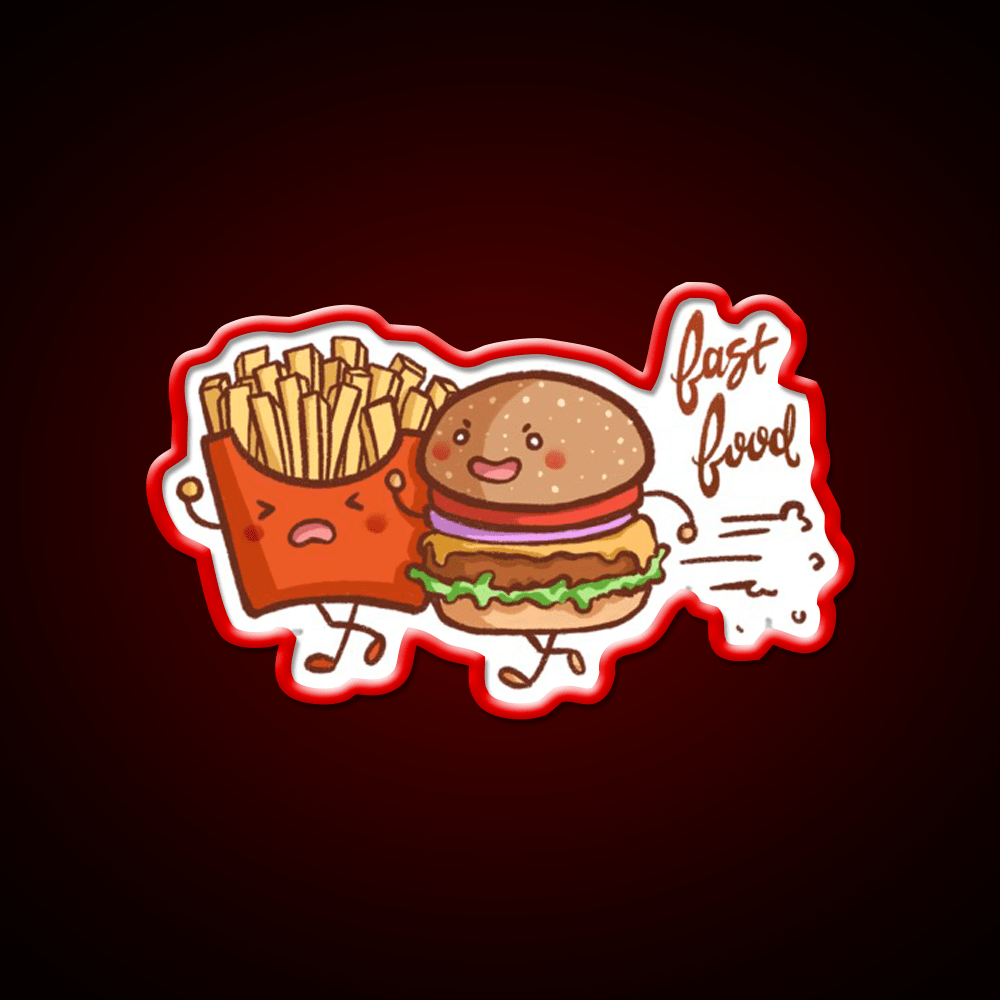 Fast Food Cartoon Wall Art Fast Food Led Neon Sign For Burger Place Rgb Color - Shineneon