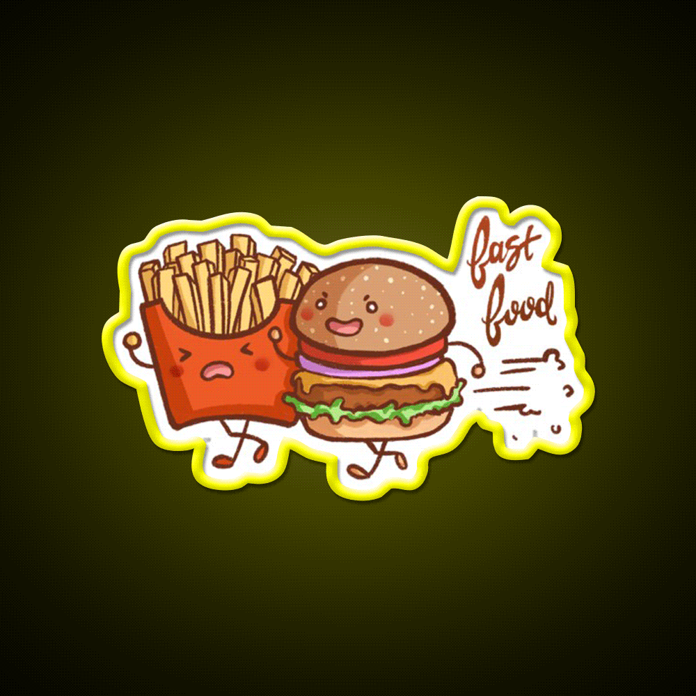 Fast Food Cartoon Wall Art Fast Food Led Neon Sign For Burger Place Rgb Color - Custom LED neon sign front view