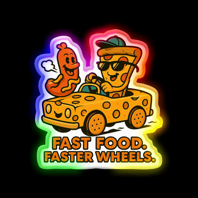 Fast Food Faster Wheels Fast Food Led Neon Sign For Burger Place Rgb Color