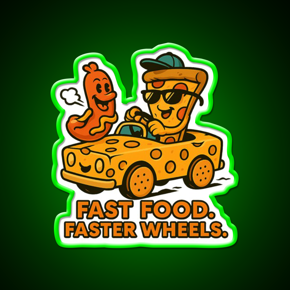 Fast Food Faster Wheels Fast Food Led Neon Sign For Burger Place Rgb Color