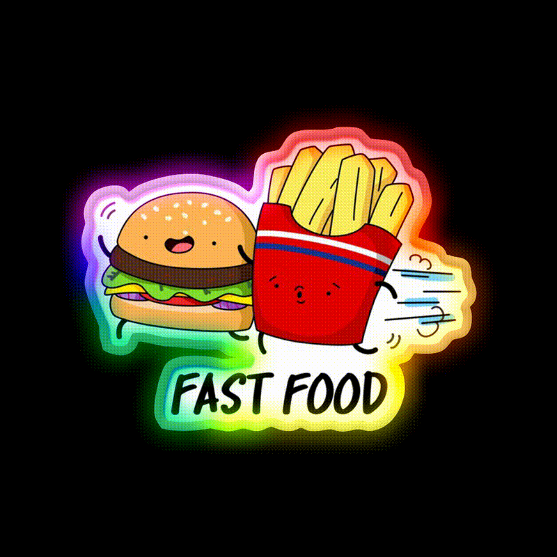 Fast Food Funny Burger Fries Puns Fast Food Led Neon Sign For Burger Place Rgb Color