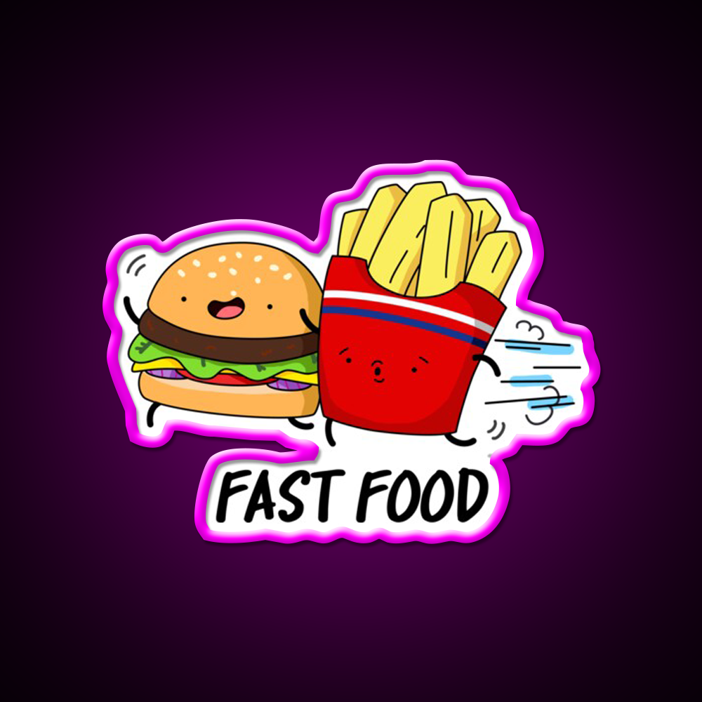 Fast Food Funny Burger Fries Puns Fast Food Led Neon Sign For Burger Place Rgb Color