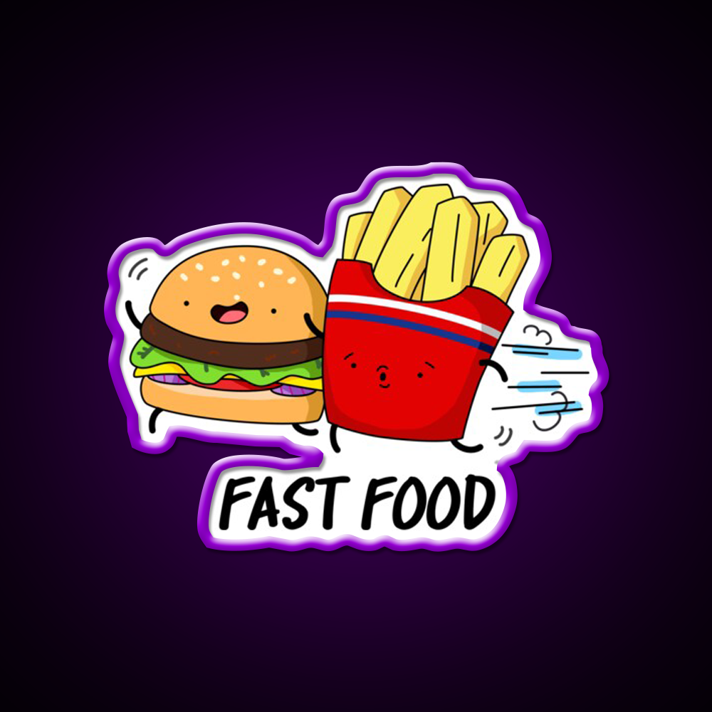 Fast Food Funny Burger Fries Puns Fast Food Led Neon Sign For Burger Place Rgb Color
