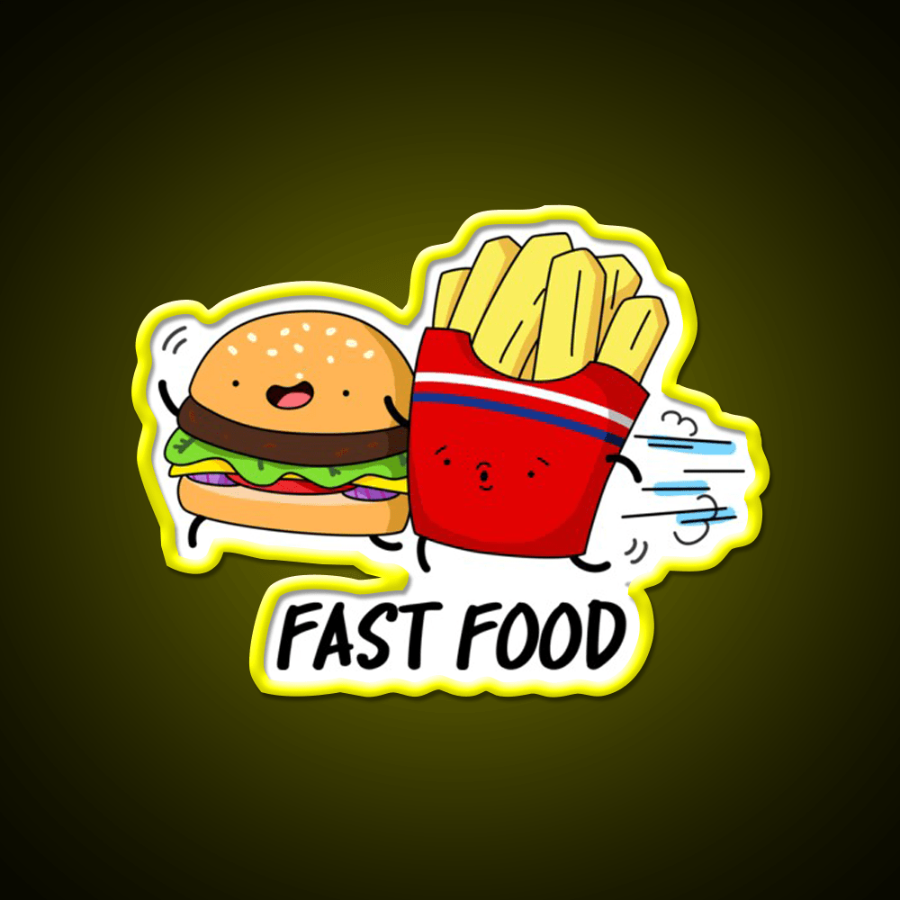 Fast Food Funny Burger Fries Puns Fast Food Led Neon Sign For Burger Place Rgb Color - Shineneon