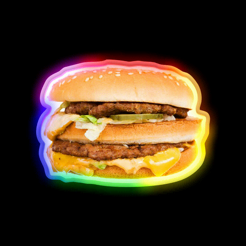 Fast Food Hamburger With The Toppings Led Neon Sign For Burger Place Rgb Color