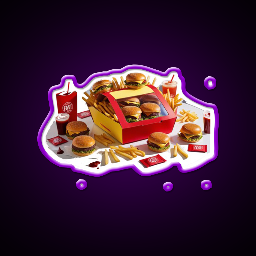 Fast Food Led Neon Sign For Burger Place Open Food Sign Rgb Color