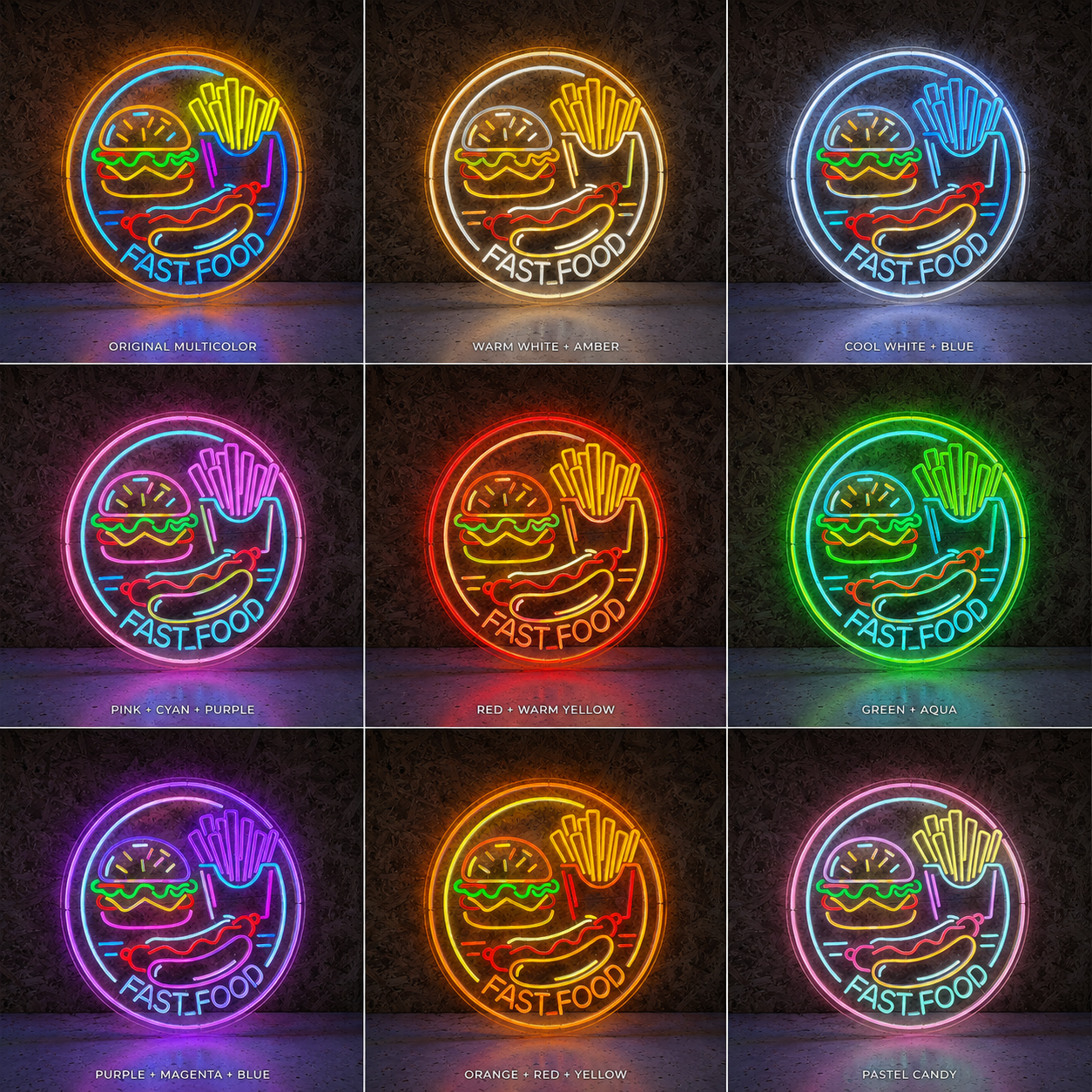 Fast Food LED Neon Sign Wall Neon Sign - 05 Color Grid