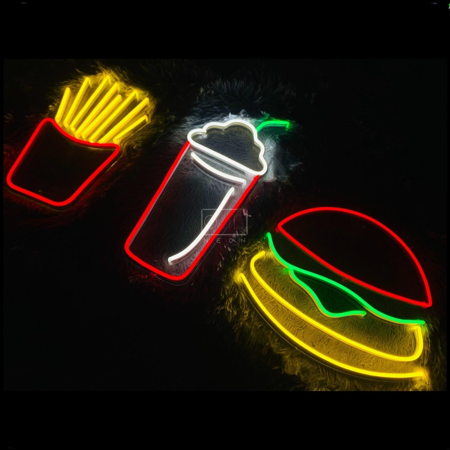 Fast Food Led Neon Sign With Multicolor Burger Fries Drink For Restaurant Wall Decor | Shineneon