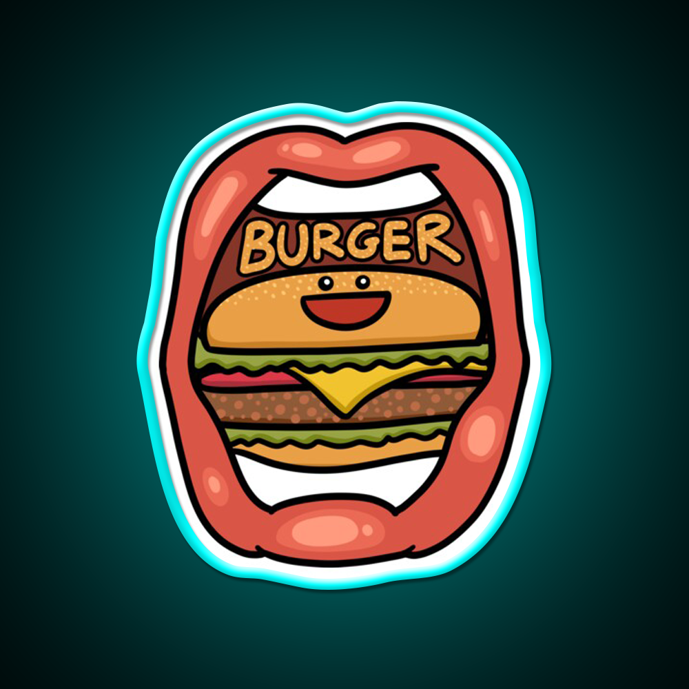 Fast Food Lover Burger In Your Mouth Led Neon Sign For Burger Place Rgb Color