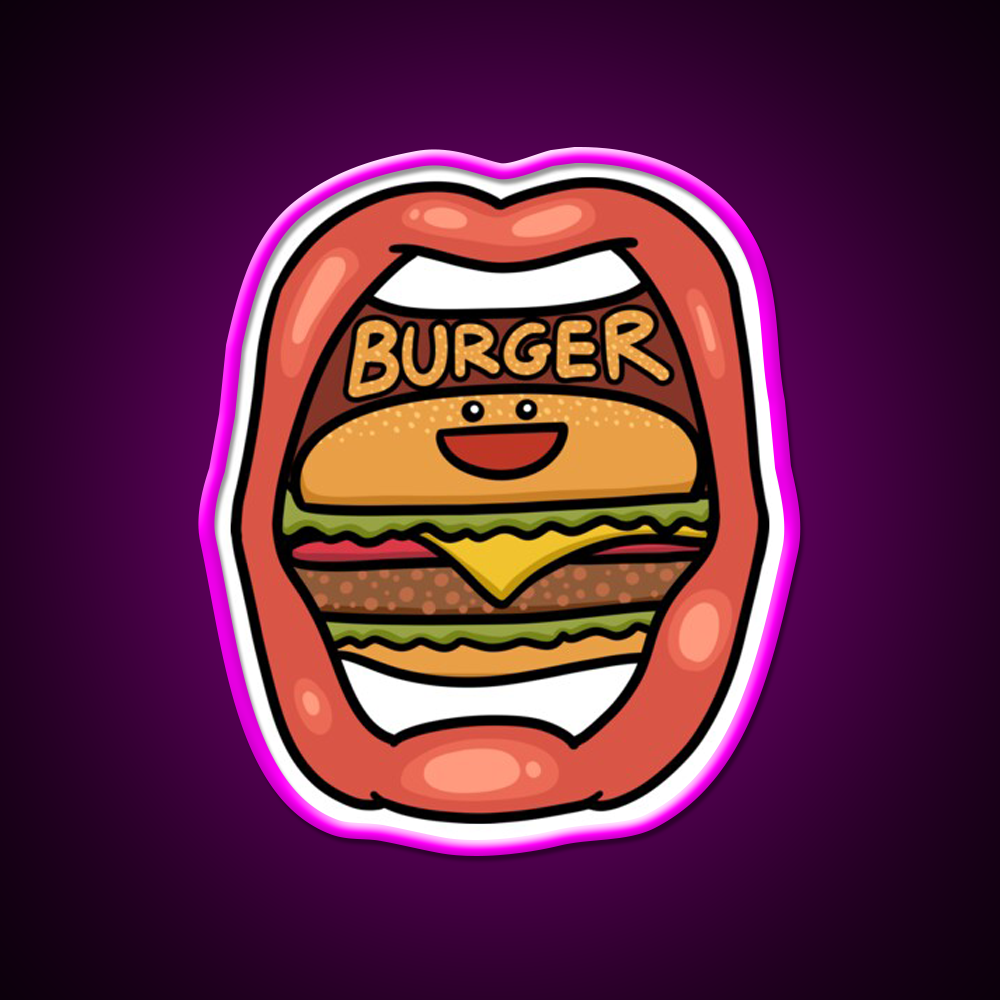 Fast Food Lover Burger In Your Mouth Led Neon Sign For Burger Place Rgb Color