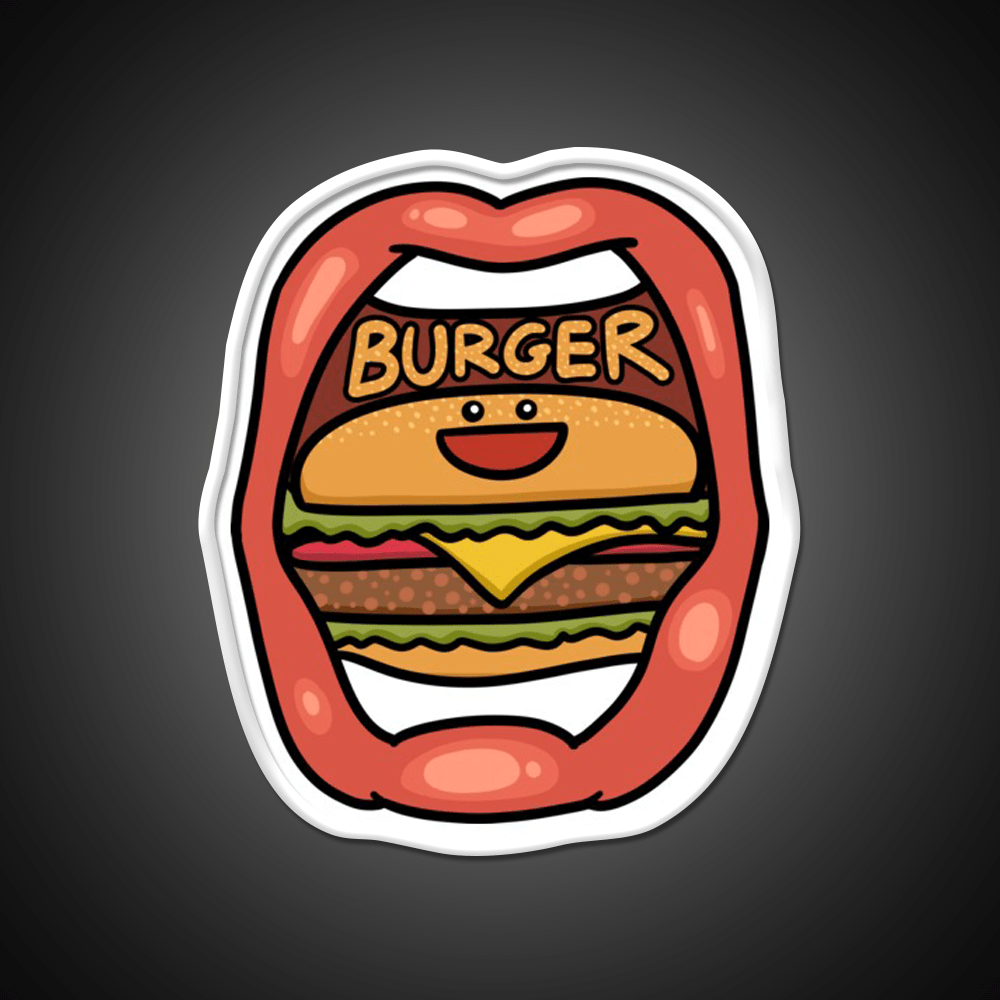 Fast Food Lover Burger In Your Mouth Led Neon Sign For Burger Place Rgb Color - Shineneon