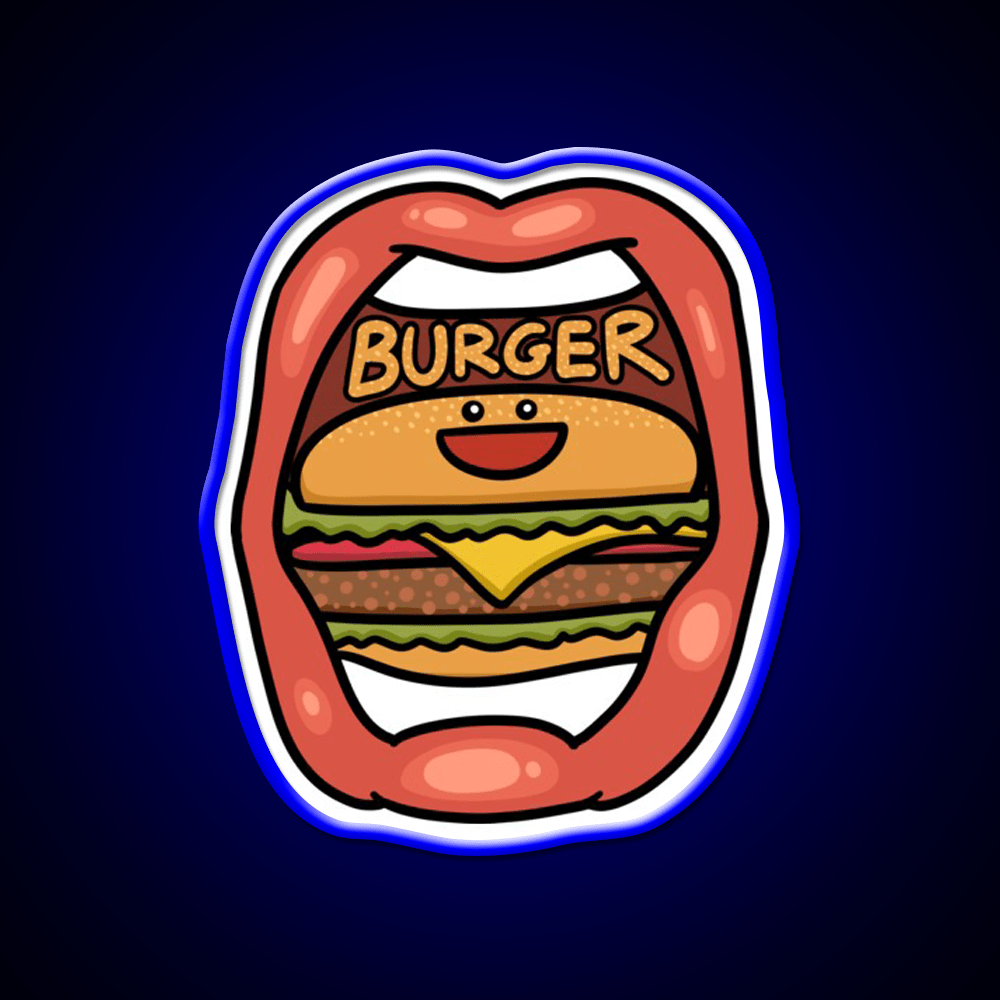 Fast Food Lover Burger In Your Mouth Led Neon Sign For Burger Place Rgb Color - Shineneon
