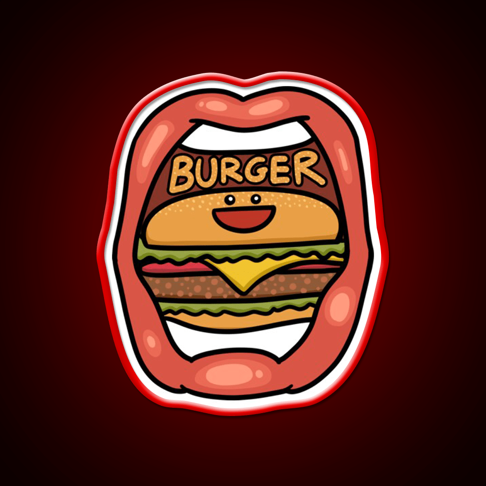 Fast Food Lover Burger In Your Mouth Led Neon Sign For Burger Place Rgb Color - Shineneon