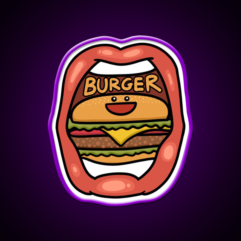 Fast Food Lover Burger In Your Mouth Led Neon Sign For Burger Place Rgb Color - Shineneon