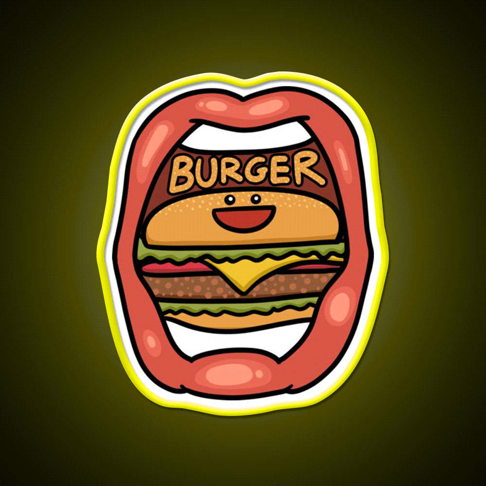 Fast Food Lover Burger In Your Mouth Led Neon Sign For Burger Place Rgb Color