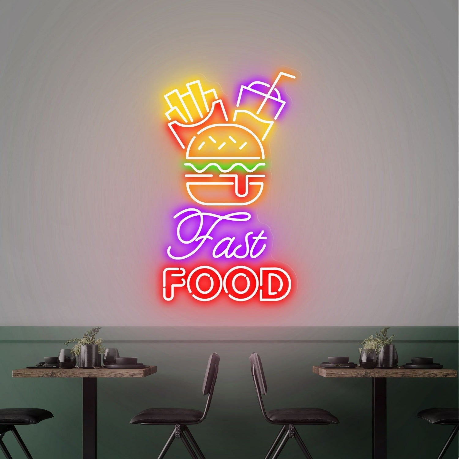 Fast Food Neon Sign Hamburger Cola Perfect For Kitchen Diner Bar | Shineneon