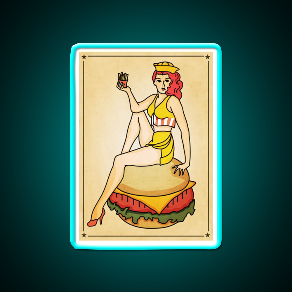 Fast Food Pinup Woman Fast Food Led Neon Sign For Burger Place Rgb Color