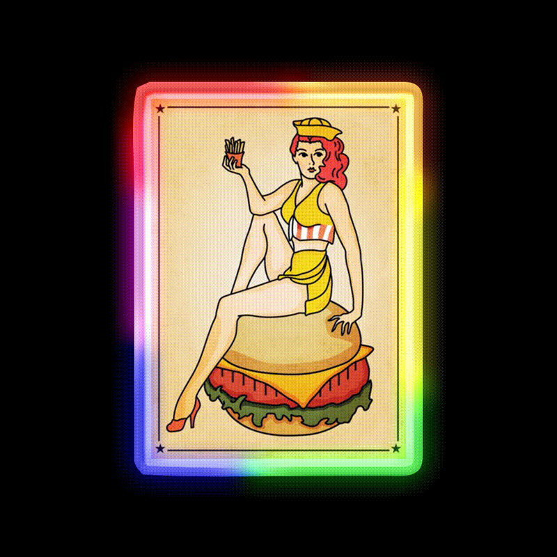Fast Food Pinup Woman Fast Food Led Neon Sign For Burger Place Rgb Color