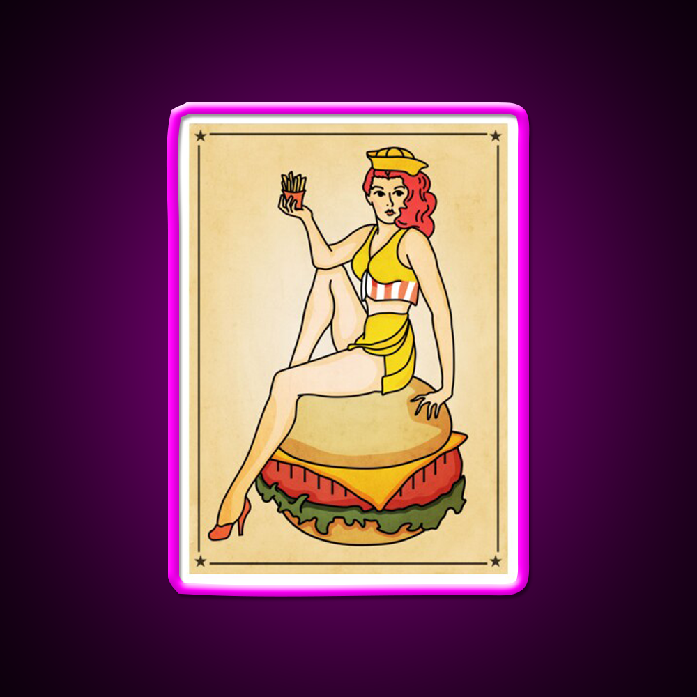 Fast Food Pinup Woman Fast Food Led Neon Sign For Burger Place Rgb Color