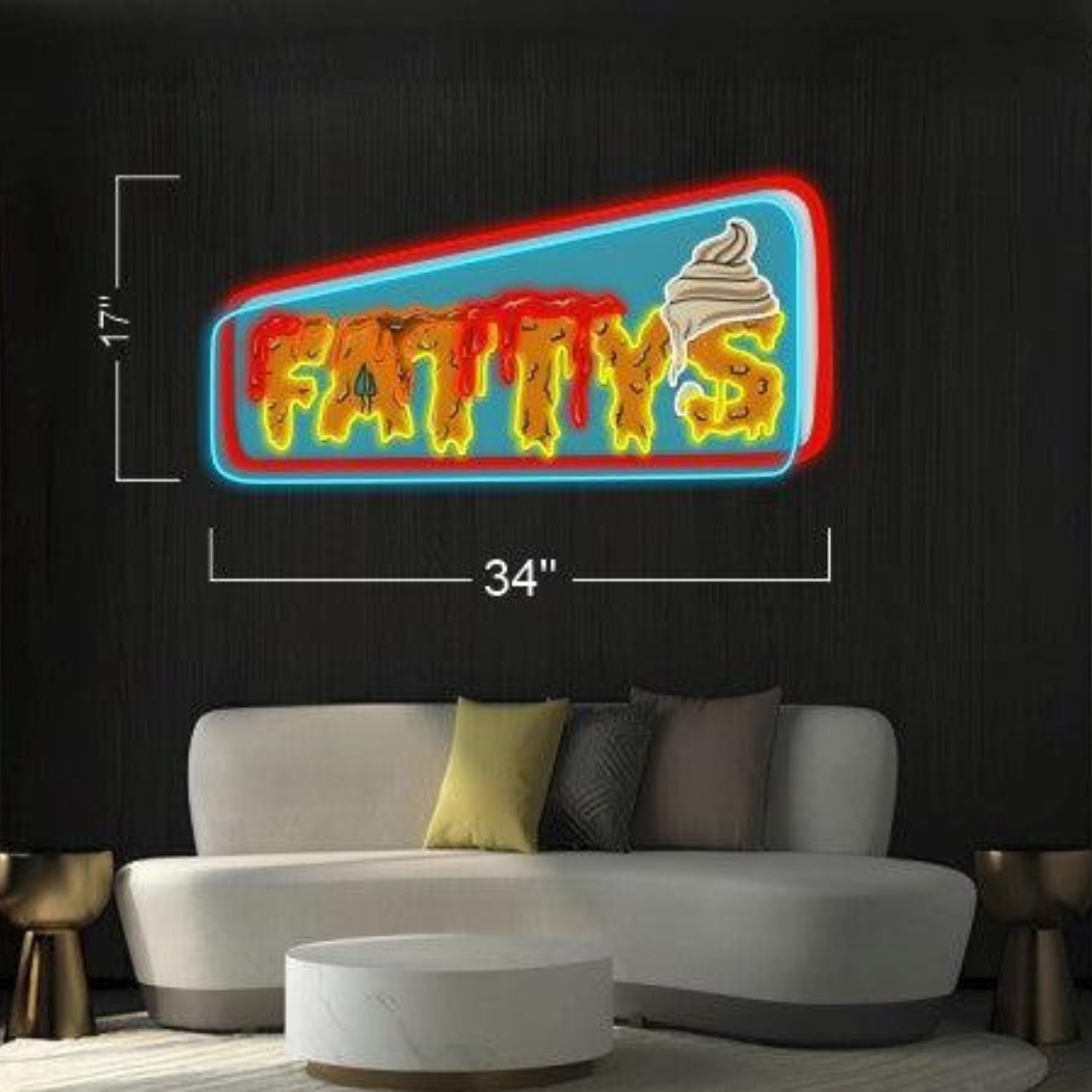 Fattys Red-Blue-Yellow Flame Ice Cream Led Neon Sign For Home Cafe Decor | Shineneon