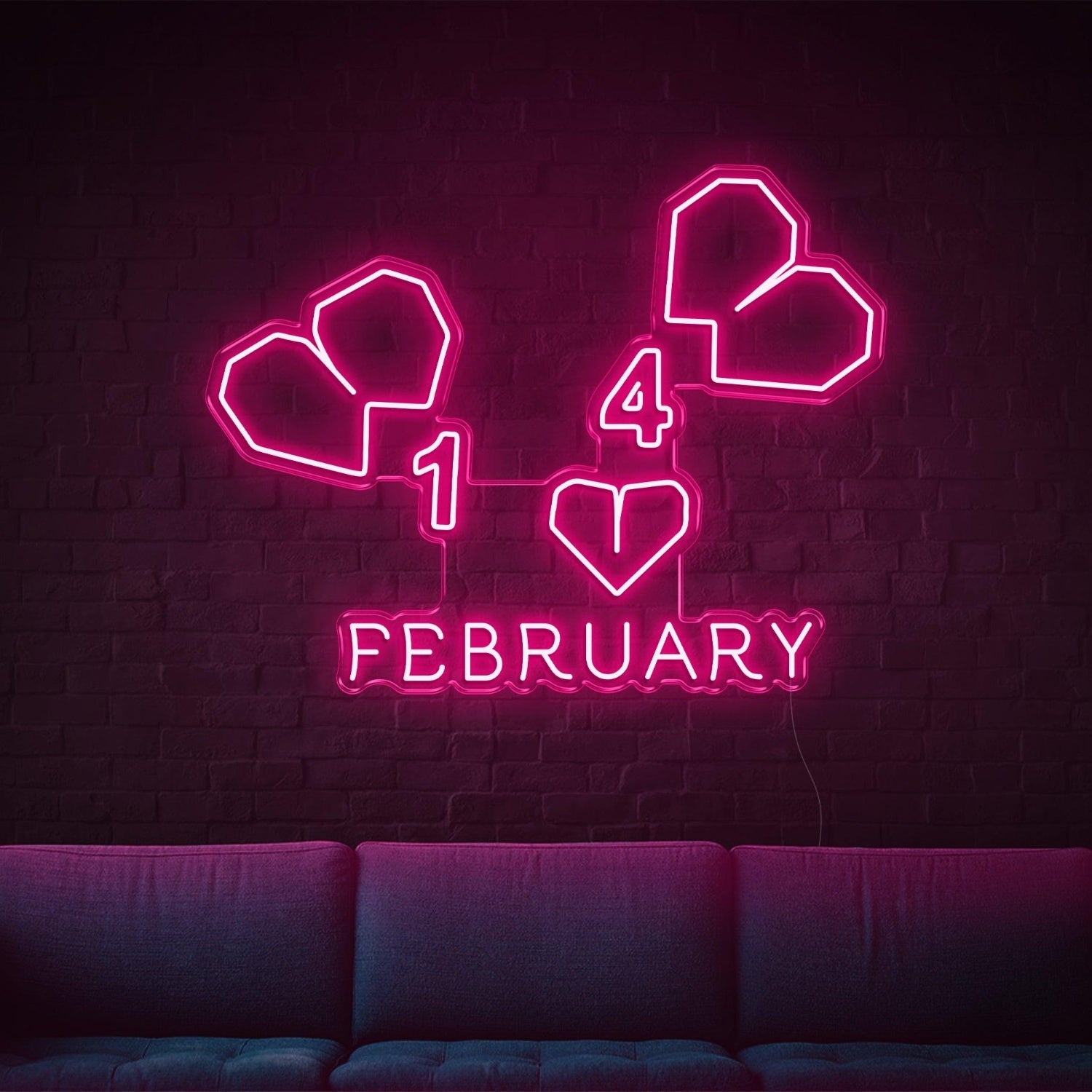 February-14 Heart Led Neon Sign For Indoor Valentines Decor | Shineneon