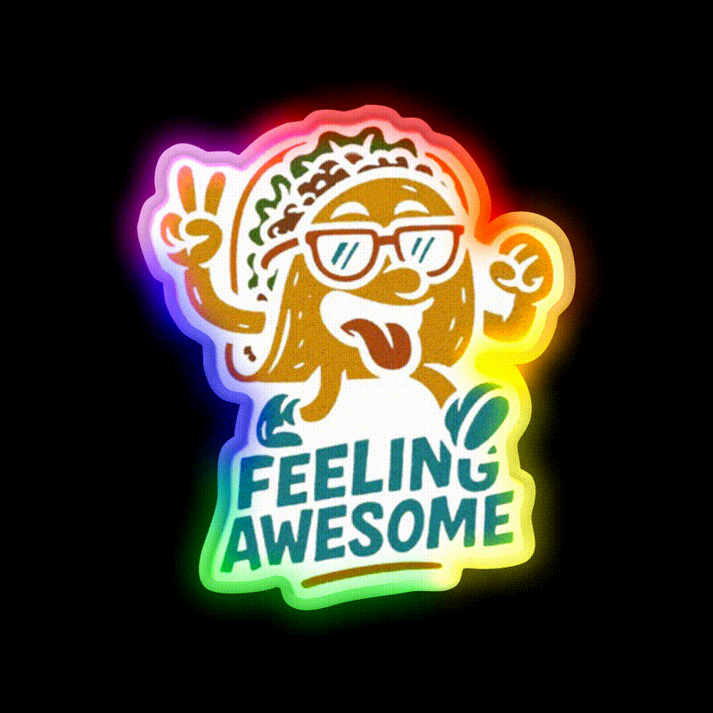 Feeling Awesome Taco Dancing Happy Snack Taco Led Neon Sign Rgb Color - LED neon sign close-up detail